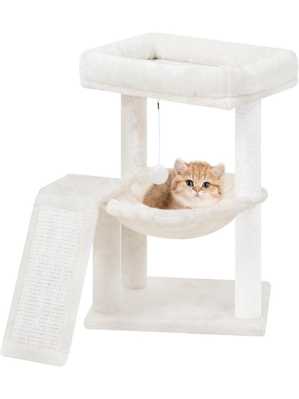 Cozy Cat Tree Tower with Scratching Post, Hammock & Playful Toy Balls - Beige